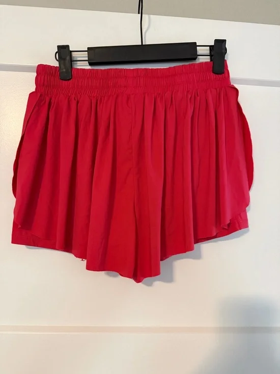 Red Women's Drawstring Ruffle Shorts - Picture 2 of 3